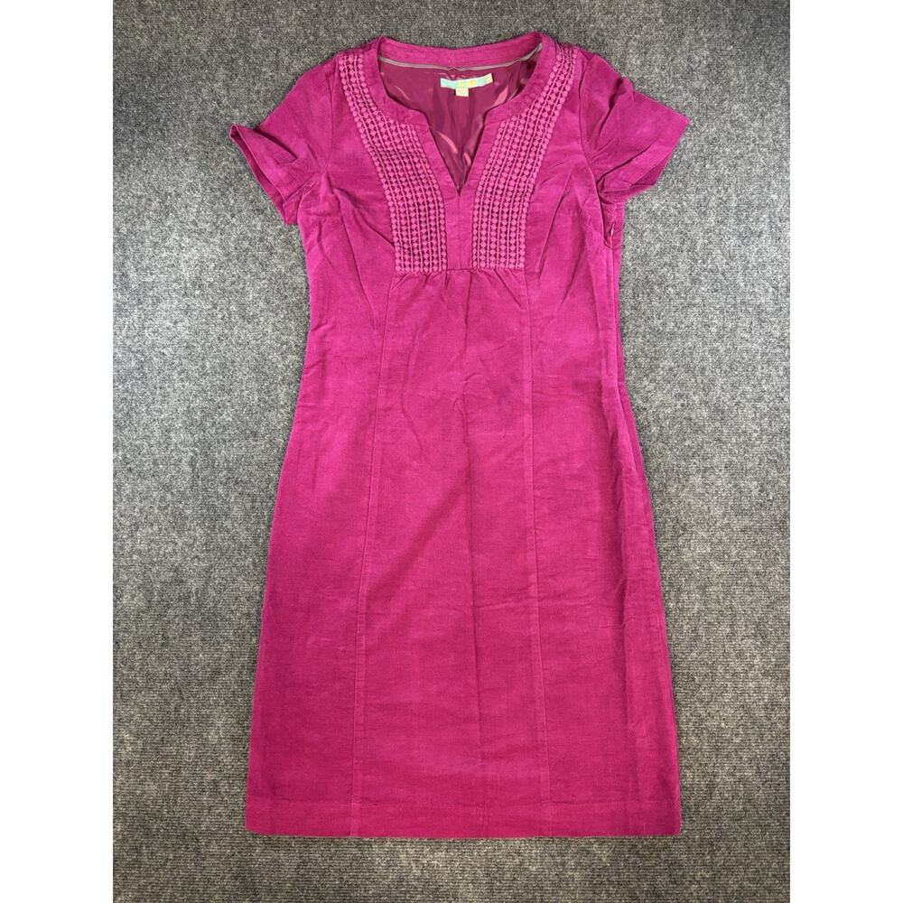 Boden Velvet V Neck Cap Short Sleeve Shift Dress Raspberry Pink Size 4L